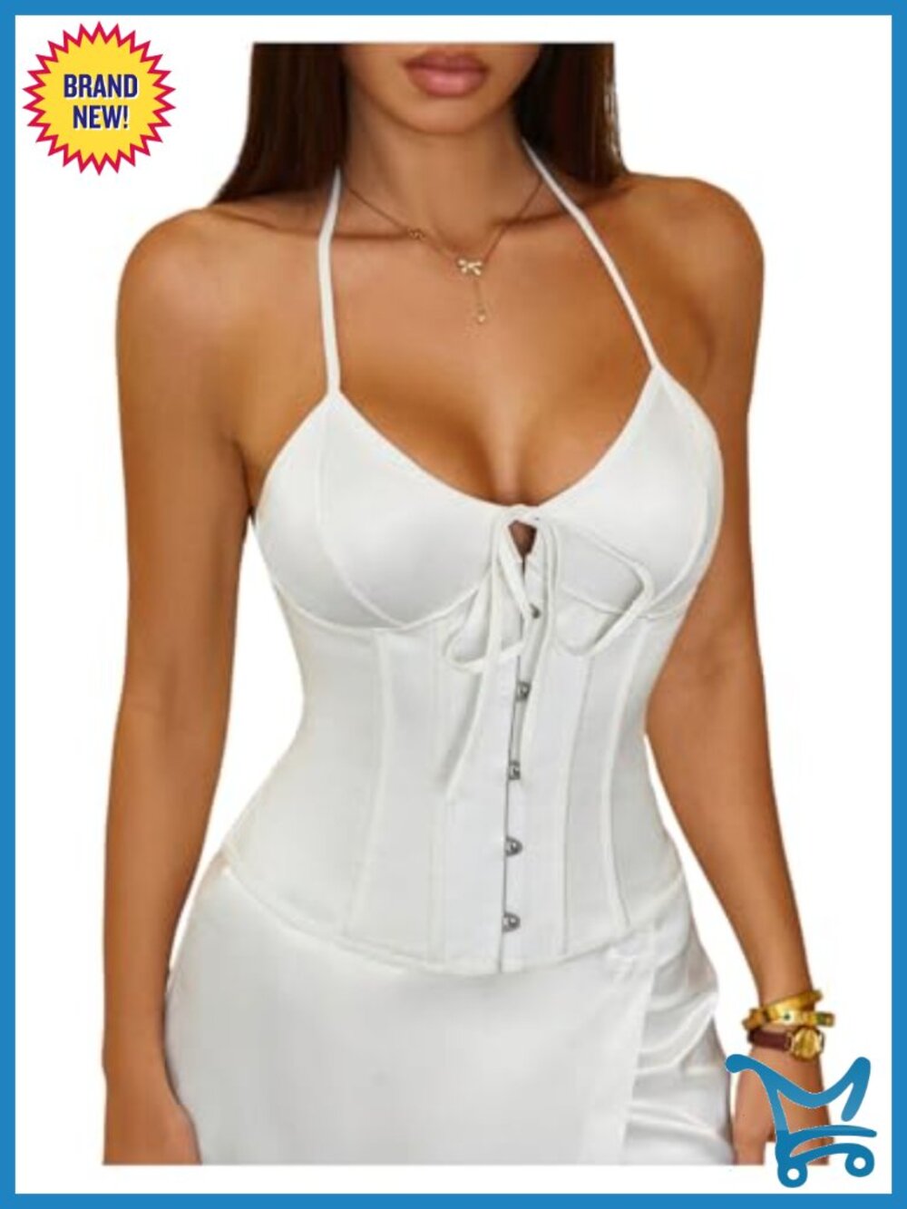 Floerns Women's Corset Top Halter Neck Lace Up Sleeveless Tie Front Camisole